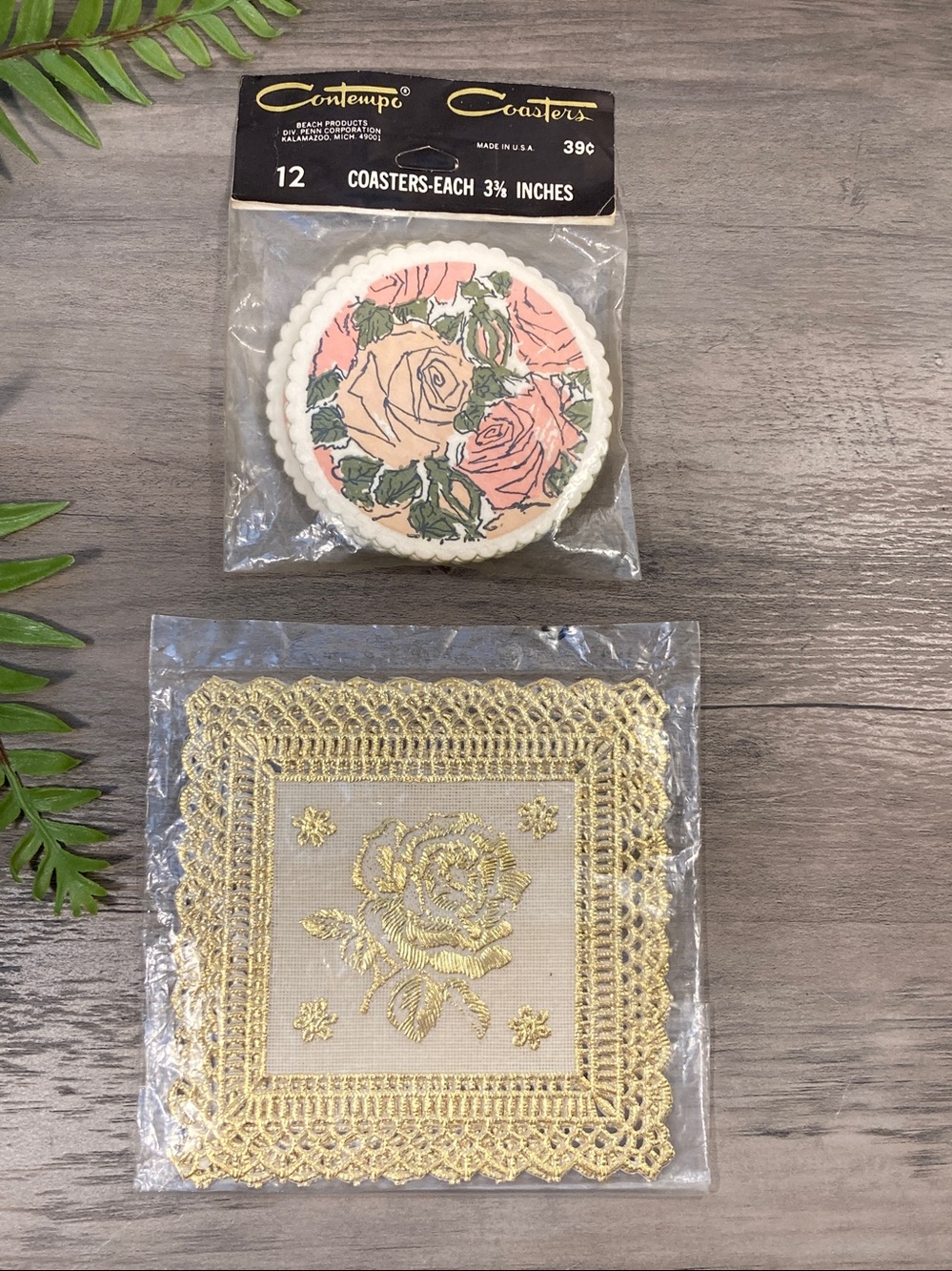 Vintage Rose Pattern Coaster Sets Gold Lace Mod Peach And Pink Mid Century Glam